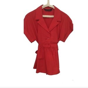 Zara Basic red top, women’s, size large, tie on back, side zip. Collared